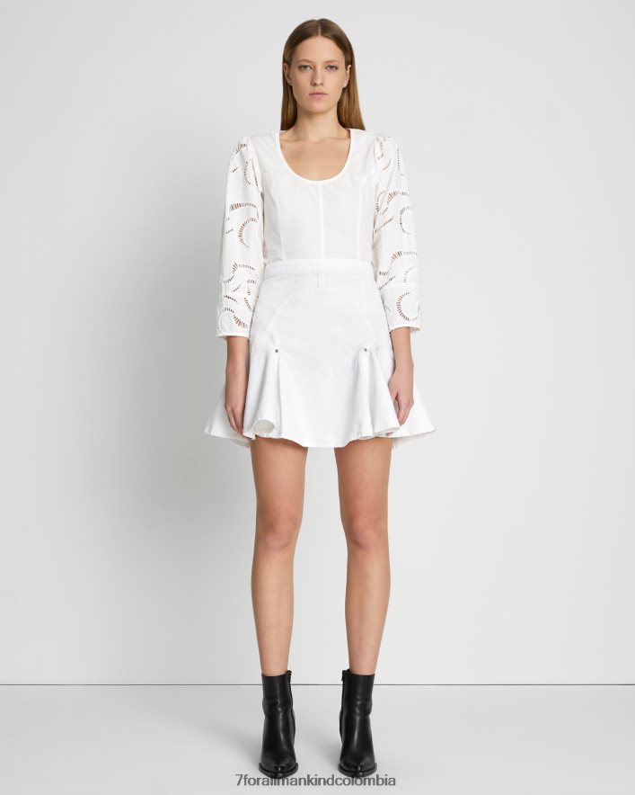 vestir 7 for All Mankind falda vaquera con volantes en blanco brillante JBNRD238