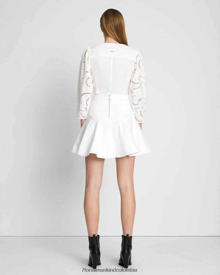 vestir 7 for All Mankind falda vaquera con volantes en blanco brillante JBNRD238
