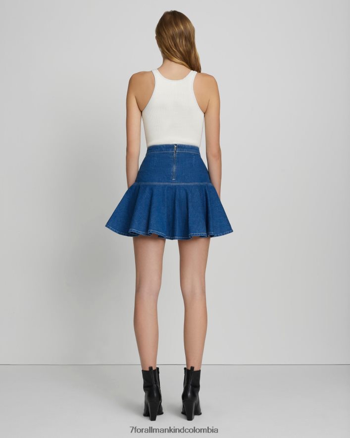 vestir 7 for All Mankind falda vaquera con volantes en color aguamarina JBNRD254