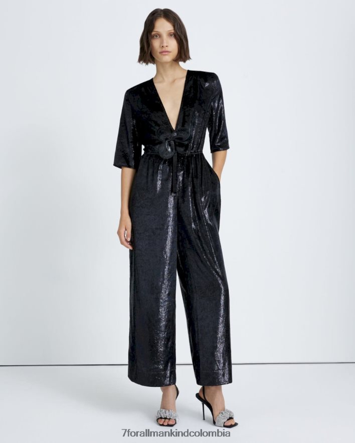 vestir 7 for All Mankind Mono con escote en V profundo en negro brillante JBNRD441