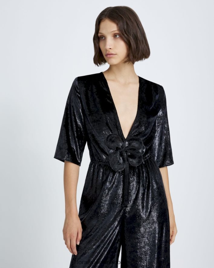 vestir 7 for All Mankind Mono con escote en V profundo en negro brillante JBNRD441