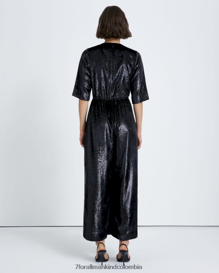 vestir 7 for All Mankind Mono con escote en V profundo en negro brillante JBNRD441