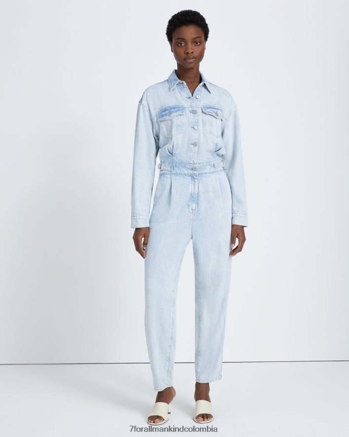 vestir 7 for All Mankind Mono largo de denim brillante con mangas abullonadas en Isadora JBNRD283