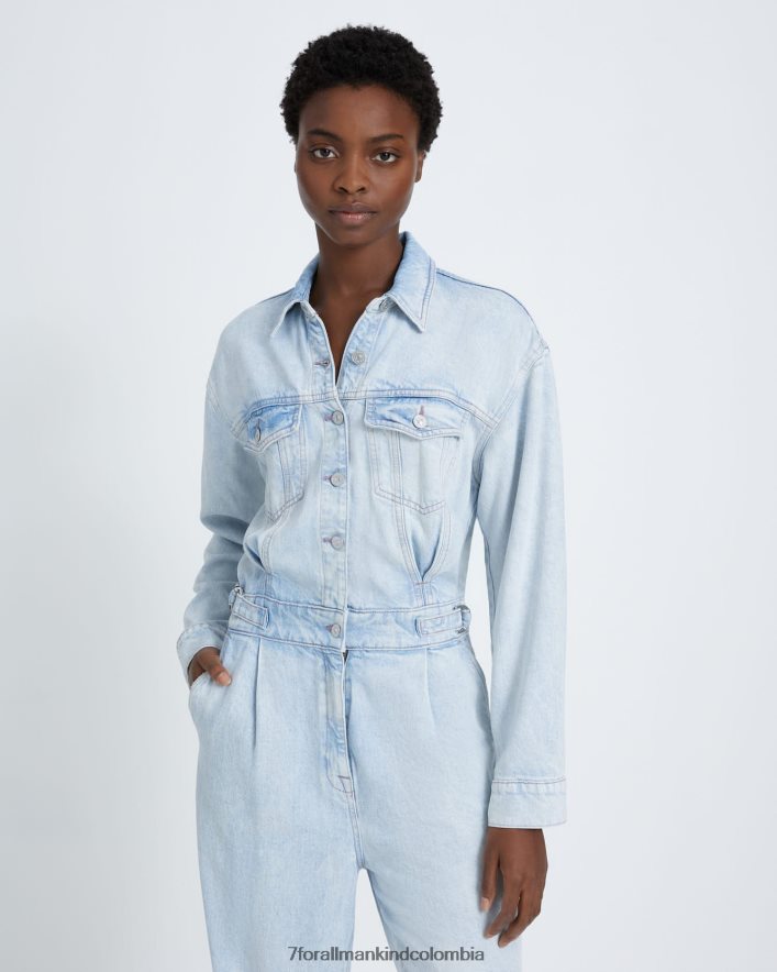 vestir 7 for All Mankind Mono largo de denim brillante con mangas abullonadas en Isadora JBNRD283