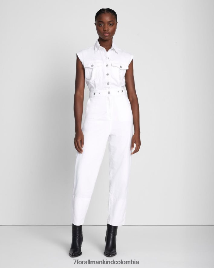 vestir 7 for All Mankind Mono largo de mezclilla brillante sin mangas con forma de globo en blanco brillante JBNRD260