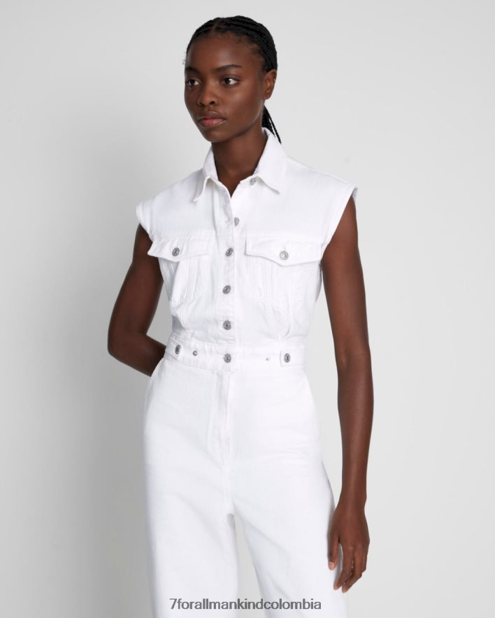 vestir 7 for All Mankind Mono largo de mezclilla brillante sin mangas con forma de globo en blanco brillante JBNRD260