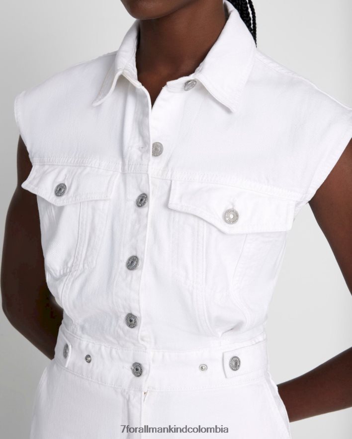 vestir 7 for All Mankind Mono largo de mezclilla brillante sin mangas con forma de globo en blanco brillante JBNRD260
