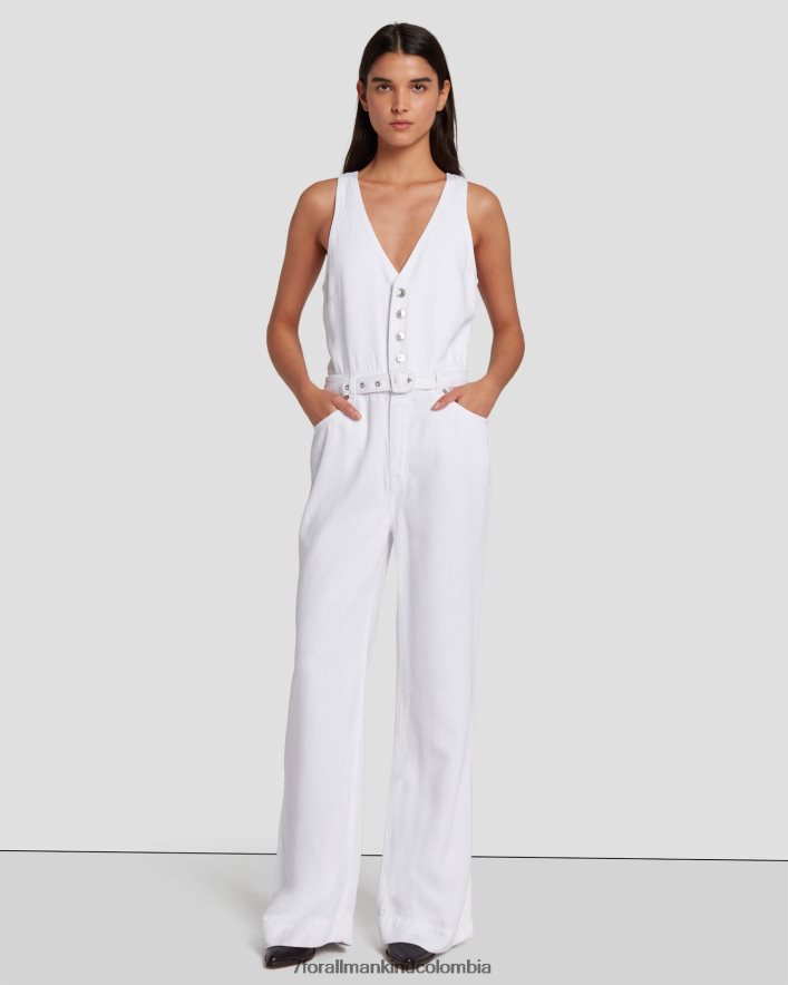 vestir 7 for All Mankind Mono largo de sastre de pernera ancha de denim brillante en blanco brillante JBNRD39