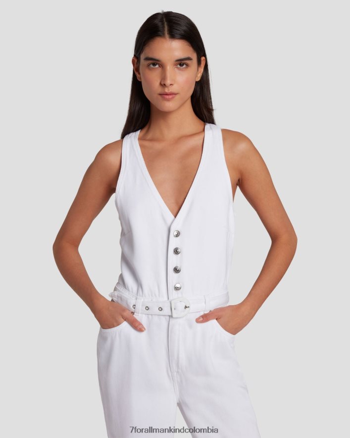 vestir 7 for All Mankind Mono largo de sastre de pernera ancha de denim brillante en blanco brillante JBNRD39
