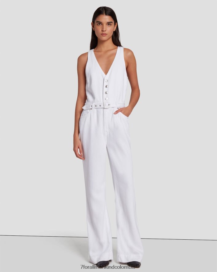 vestir 7 for All Mankind Mono largo de sastre de pernera ancha de denim brillante en blanco brillante JBNRD39