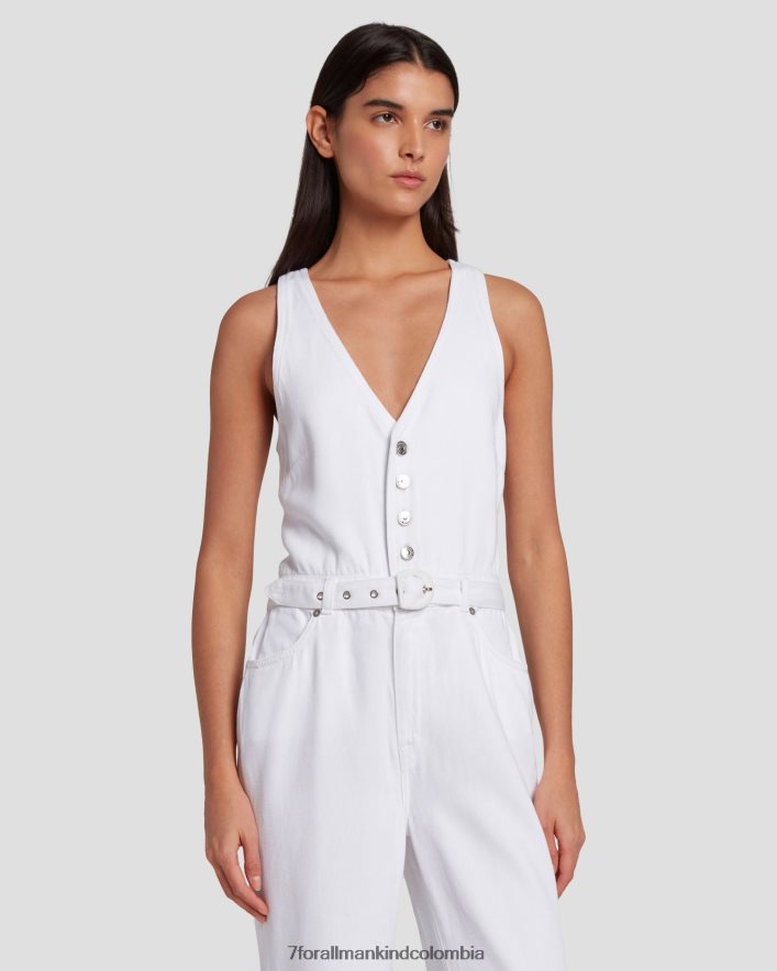 vestir 7 for All Mankind Mono largo de sastre de pernera ancha de denim brillante en blanco brillante JBNRD39