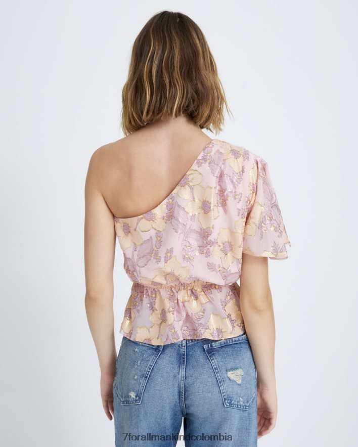 vestir 7 for All Mankind Blusa de seda con un hombro y volantes en color rubor JBNRD398