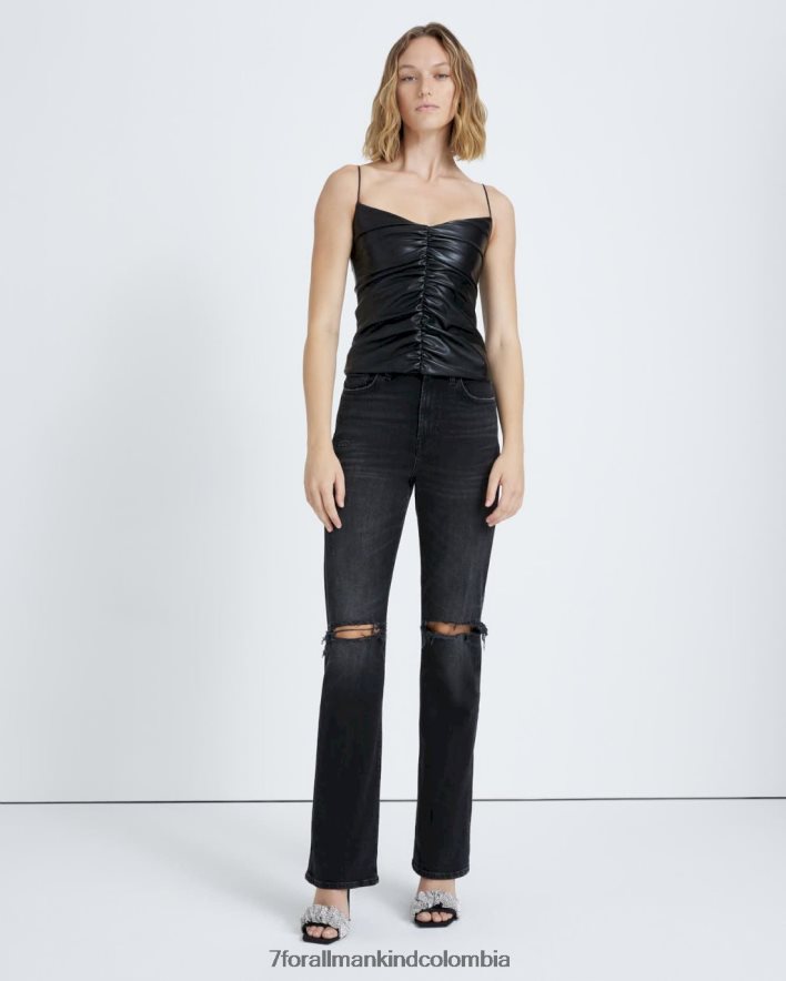 vestir 7 for All Mankind Camisola fruncida de cuero sintético en negro JBNRD359