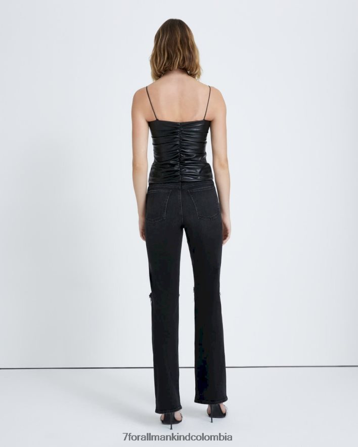 vestir 7 for All Mankind Camisola fruncida de cuero sintético en negro JBNRD359