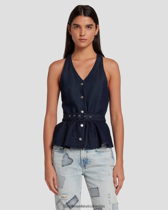vestir 7 for All Mankind Chaleco de sastre denim brillante con acabado aclarado oscuro JBNRD5