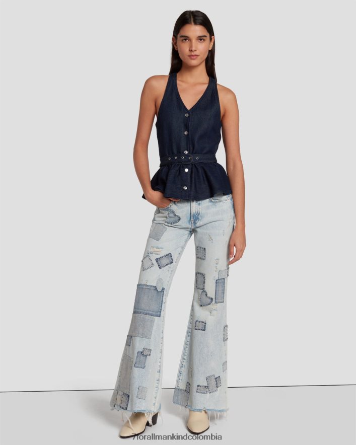 vestir 7 for All Mankind Chaleco de sastre denim brillante con acabado aclarado oscuro JBNRD5