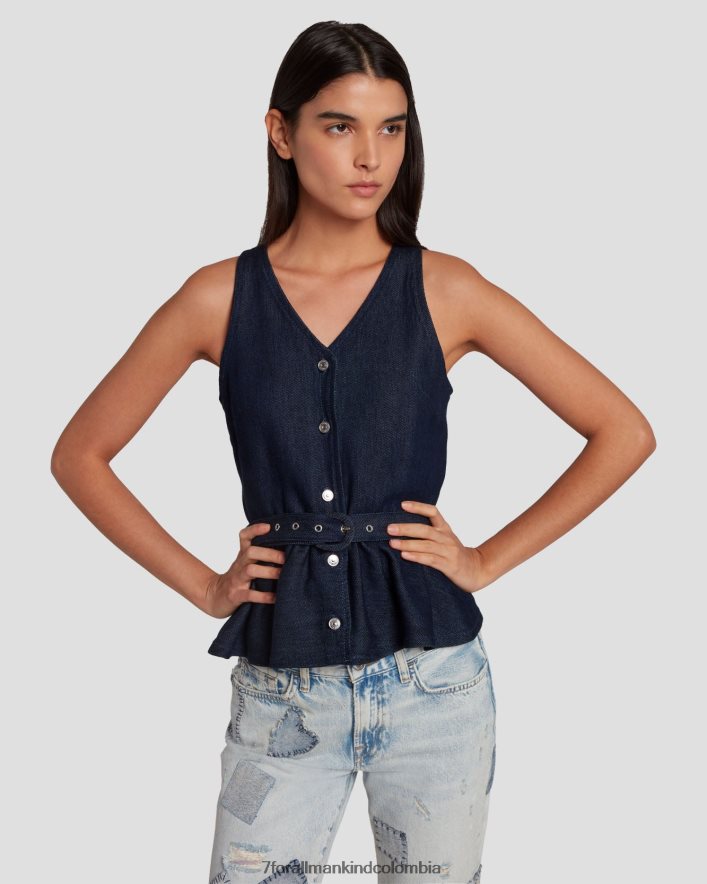 vestir 7 for All Mankind Chaleco de sastre denim brillante con acabado aclarado oscuro JBNRD5