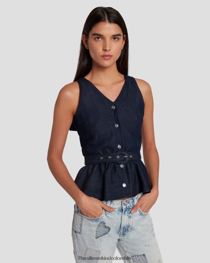vestir 7 for All Mankind Chaleco de sastre denim brillante con acabado aclarado oscuro JBNRD5