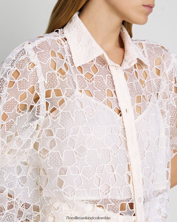vestir 7 for All Mankind Túnica con botones y encaje de estrellas en blanco antiguo JBNRD363