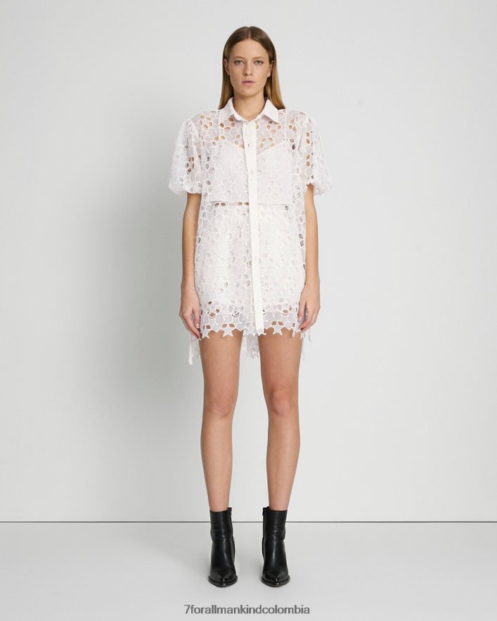 vestir 7 for All Mankind Túnica con botones y encaje de estrellas en blanco antiguo JBNRD363