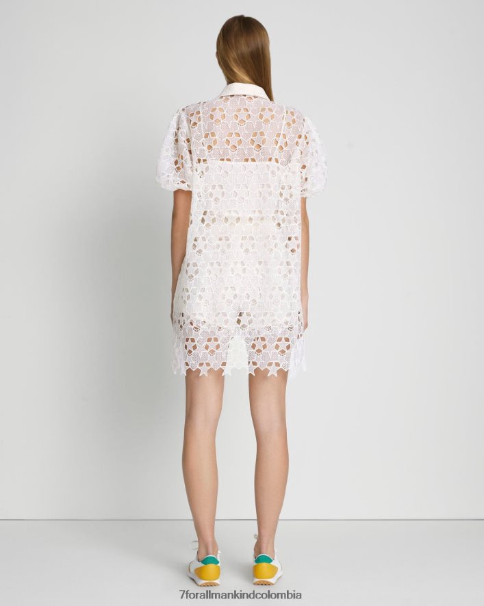 vestir 7 for All Mankind Túnica con botones y encaje de estrellas en blanco antiguo JBNRD363