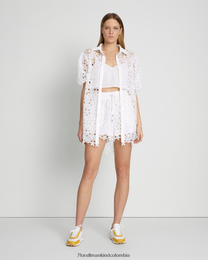 vestir 7 for All Mankind Túnica con botones y encaje de estrellas en blanco antiguo JBNRD363