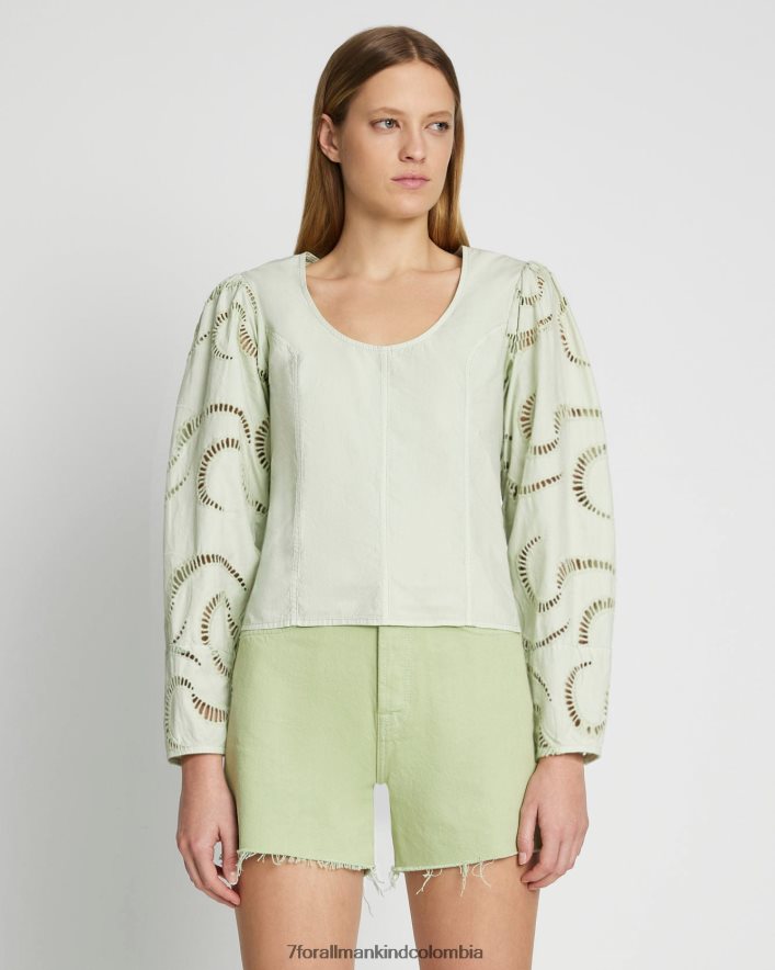 vestir 7 for All Mankind Top con ojales y manga globo en espuma de mar JBNRD404