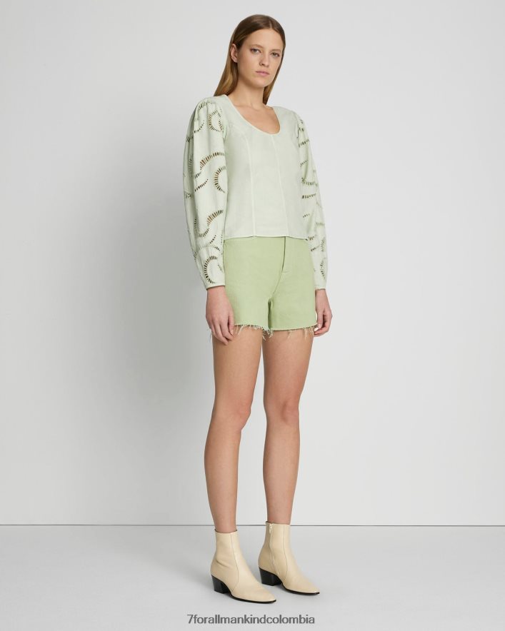 vestir 7 for All Mankind Top con ojales y manga globo en espuma de mar JBNRD404