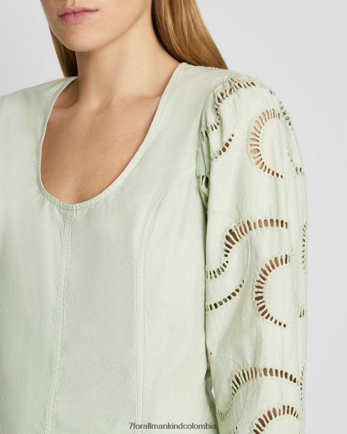 vestir 7 for All Mankind Top con ojales y manga globo en espuma de mar JBNRD404