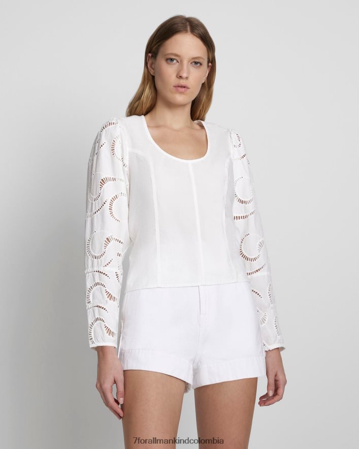 vestir 7 for All Mankind Top con ojales y mangas abullonadas en blanco antiguo JBNRD358