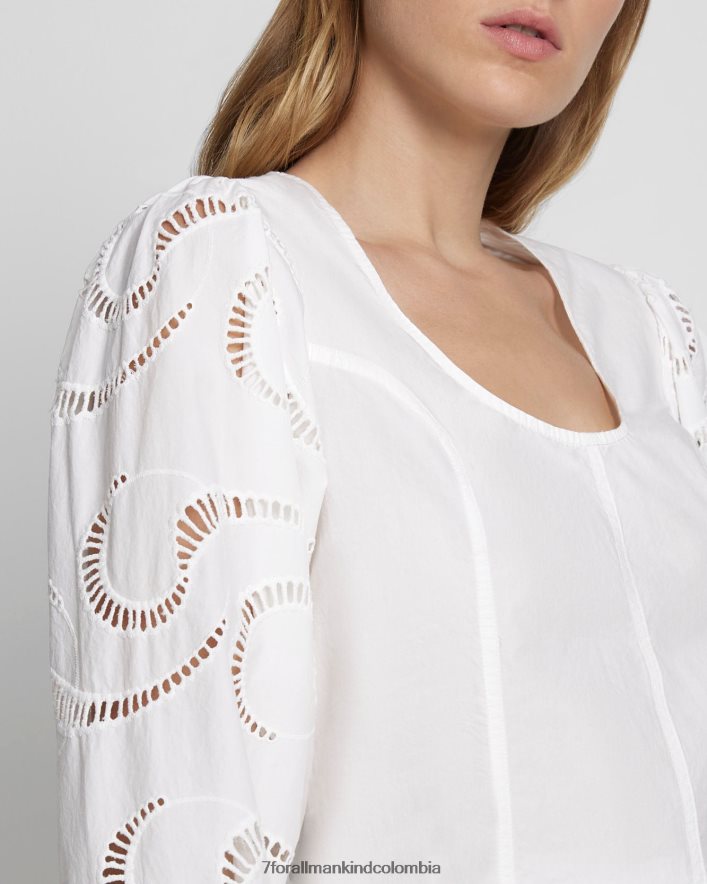 vestir 7 for All Mankind Top con ojales y mangas abullonadas en blanco antiguo JBNRD358