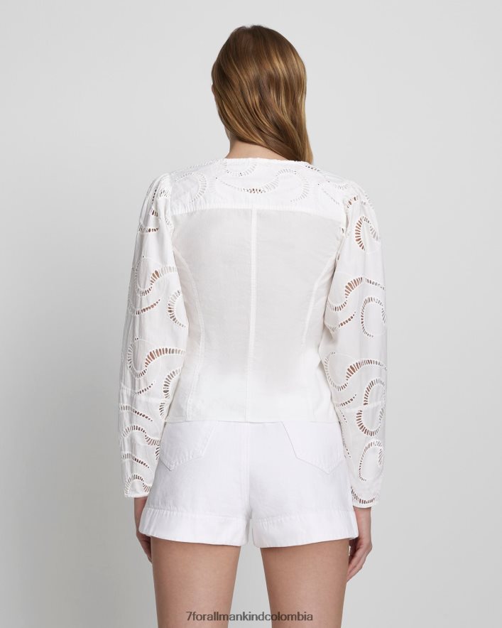 vestir 7 for All Mankind Top con ojales y mangas abullonadas en blanco antiguo JBNRD358