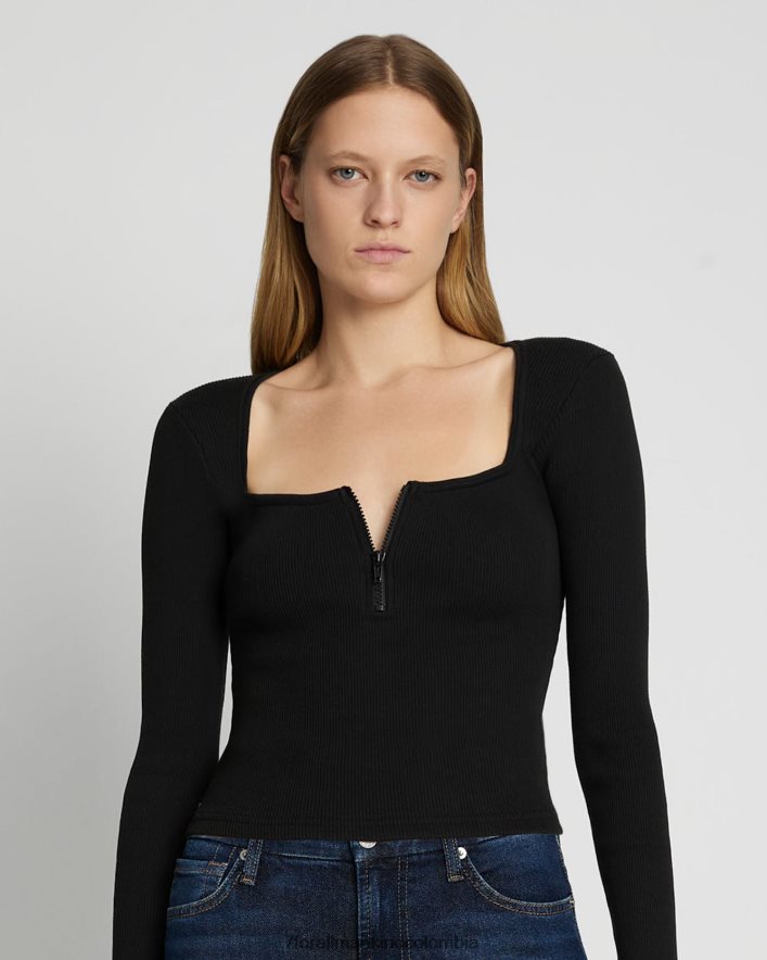 vestir 7 for All Mankind Top de canalé con cremallera de un cuarto en Noche sin Luna JBNRD391