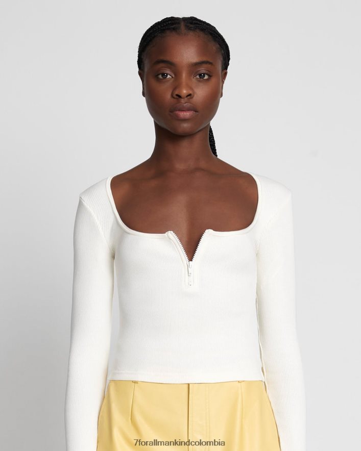 vestir 7 for All Mankind Top de canalé con cremallera de un cuarto en blanco antiguo JBNRD395