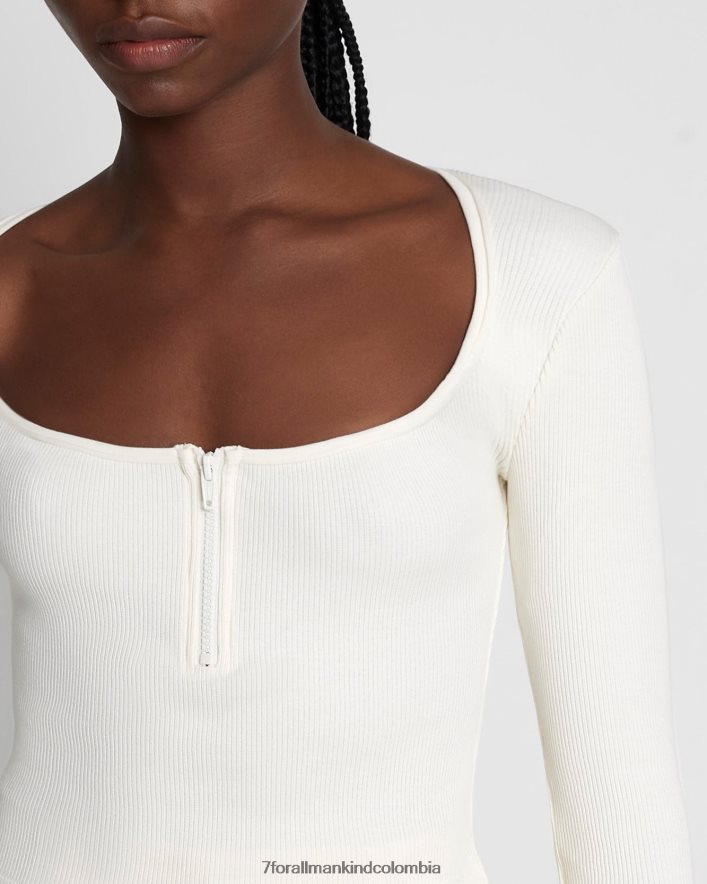vestir 7 for All Mankind Top de canalé con cremallera de un cuarto en blanco antiguo JBNRD395