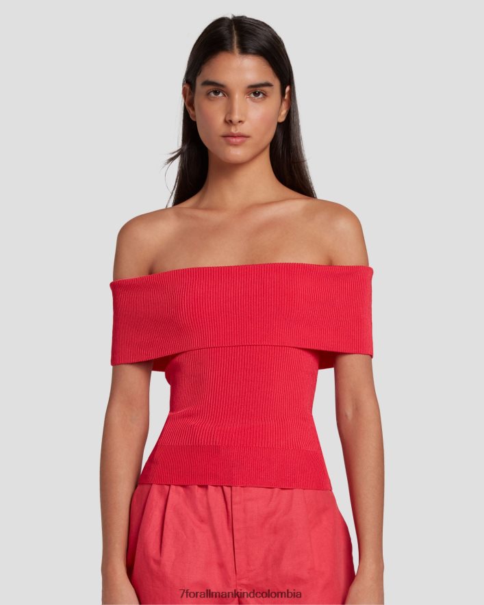 vestir 7 for All Mankind Top de canalé con hombros descubiertos en color geranio JBNRD331