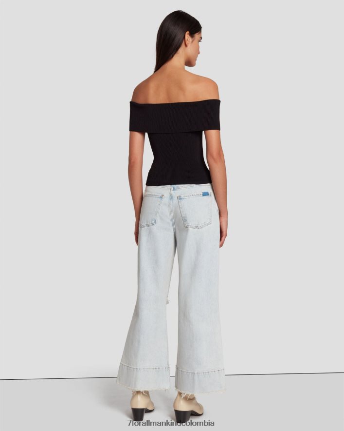 vestir 7 for All Mankind Top de canalé con hombros descubiertos en negro JBNRD332