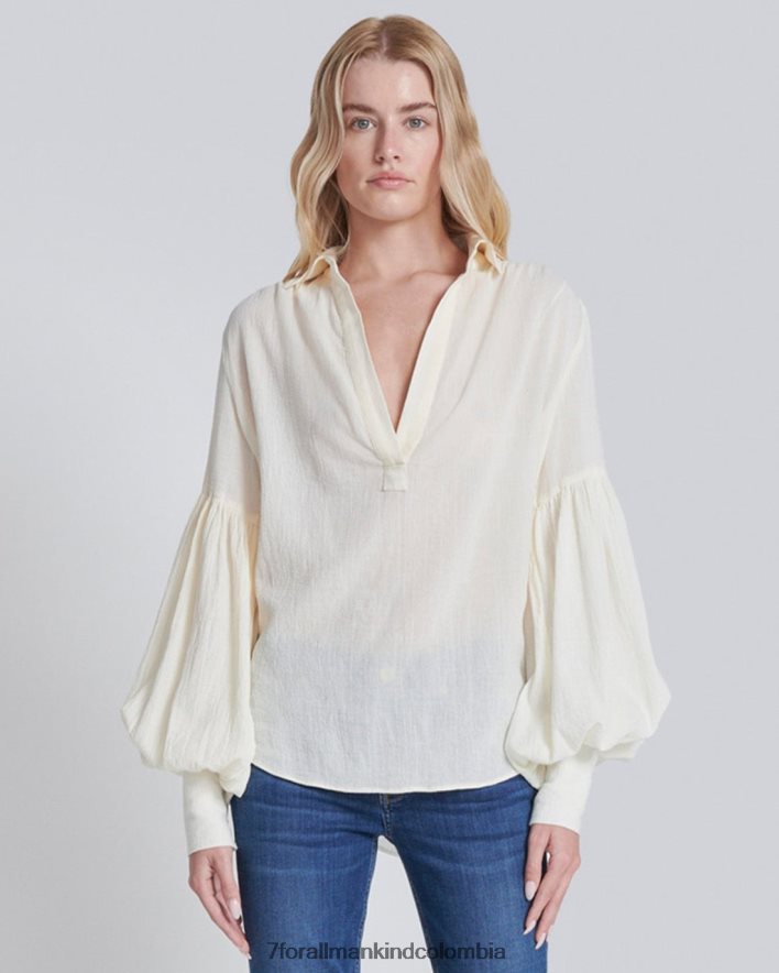 vestir 7 for All Mankind Top de crepé con mangas abullonadas en gardenia JBNRD352