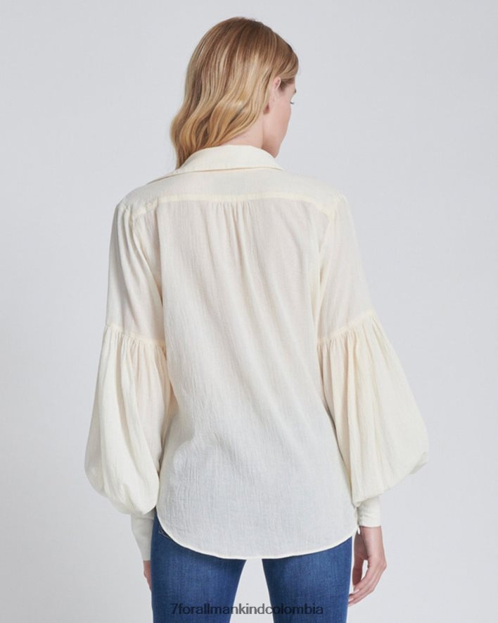 vestir 7 for All Mankind Top de crepé con mangas abullonadas en gardenia JBNRD352