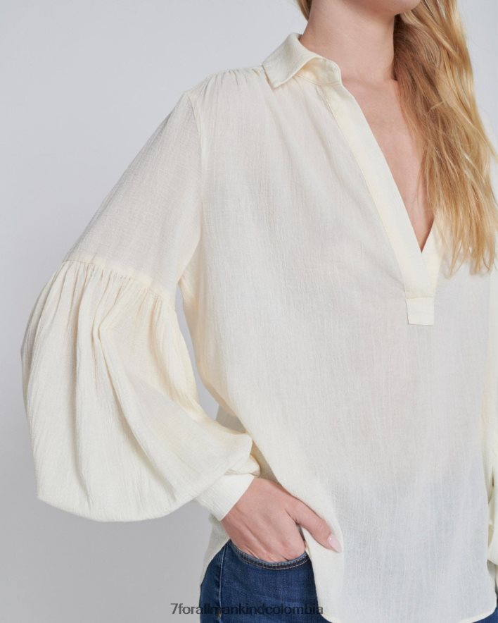 vestir 7 for All Mankind Top de crepé con mangas abullonadas en gardenia JBNRD352