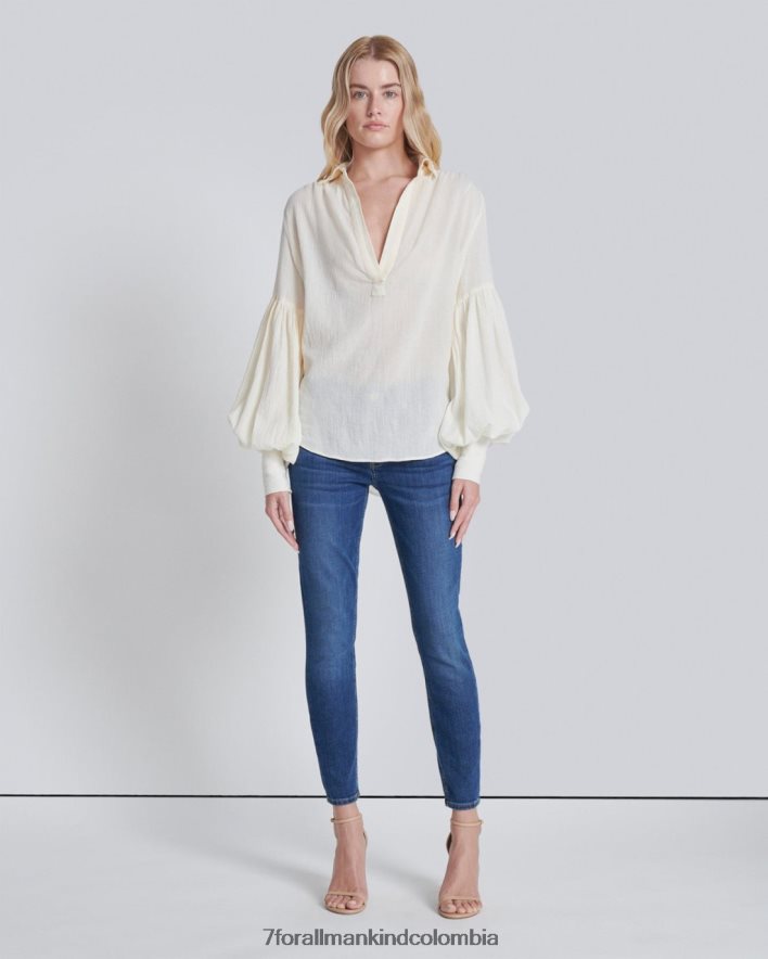 vestir 7 for All Mankind Top de crepé con mangas abullonadas en gardenia JBNRD352