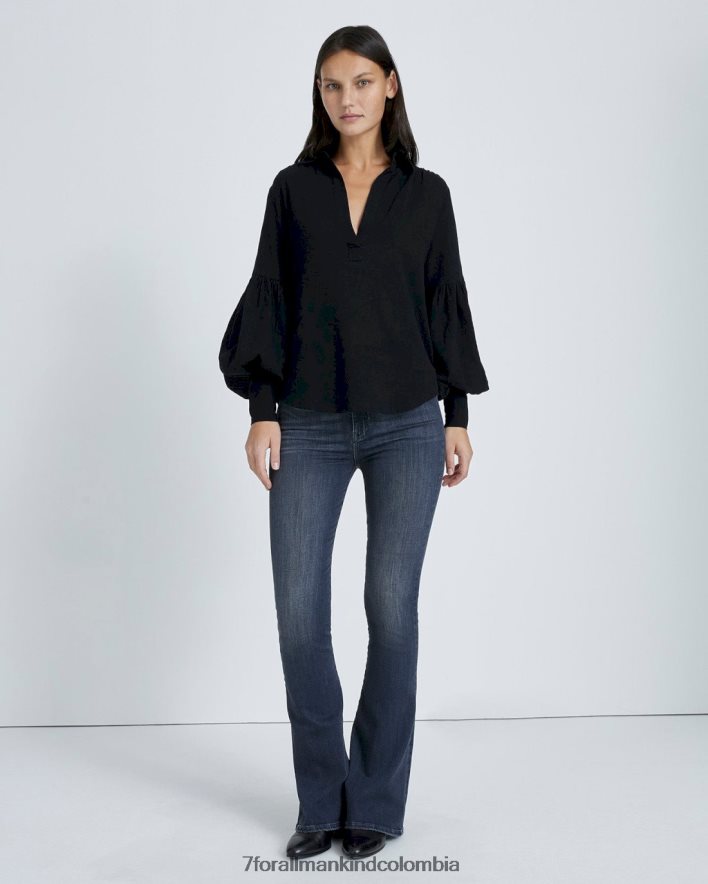 vestir 7 for All Mankind Top de crepé con mangas abullonadas en negro azabache JBNRD402