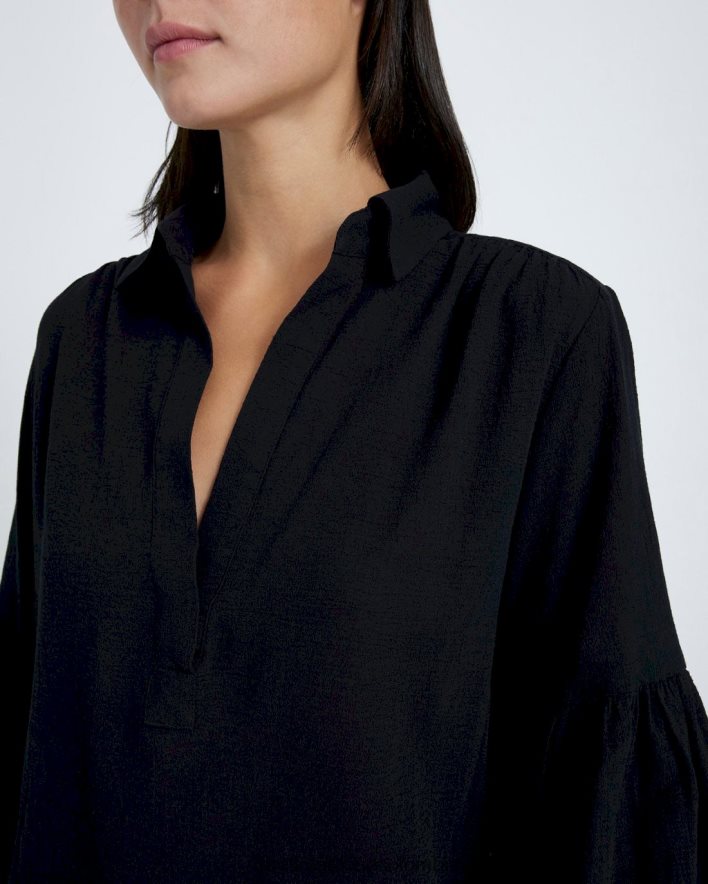 vestir 7 for All Mankind Top de crepé con mangas abullonadas en negro azabache JBNRD402