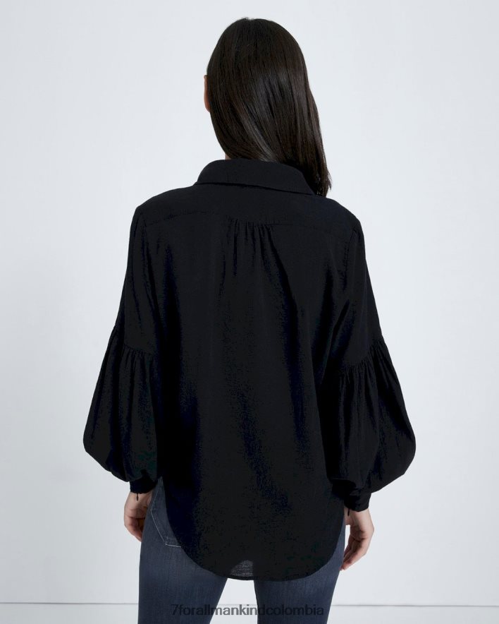 vestir 7 for All Mankind Top de crepé con mangas abullonadas en negro azabache JBNRD402
