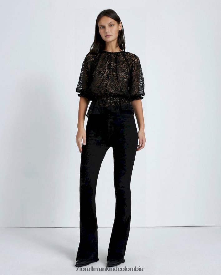 vestir 7 for All Mankind Top de encaje con volumen suave en negro JBNRD372
