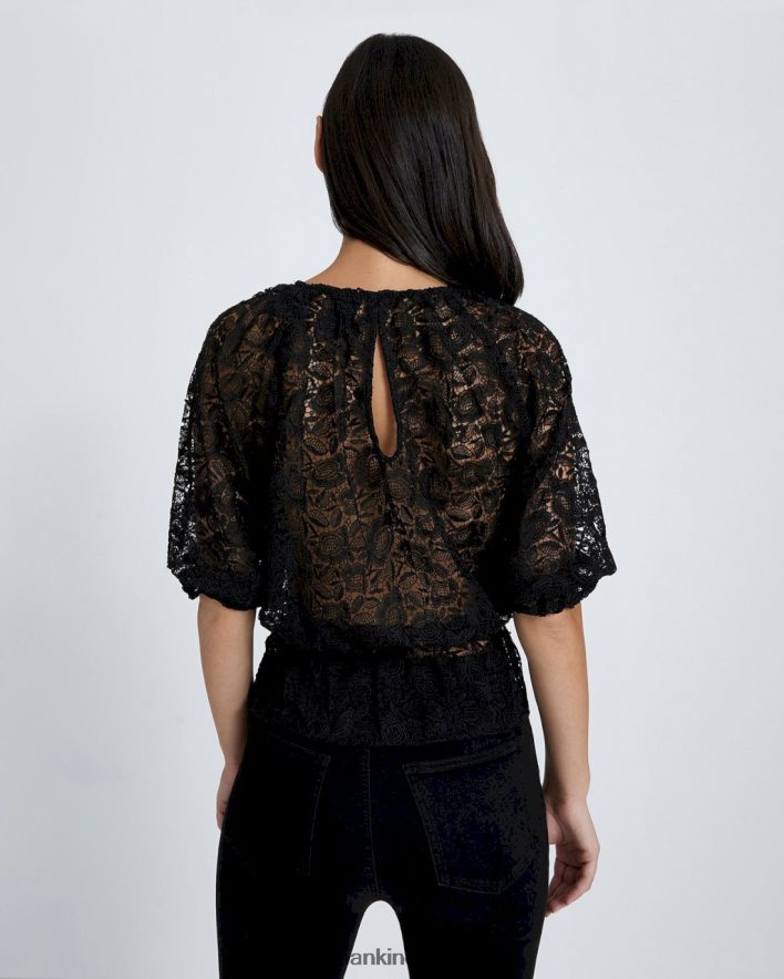 vestir 7 for All Mankind Top de encaje con volumen suave en negro JBNRD372