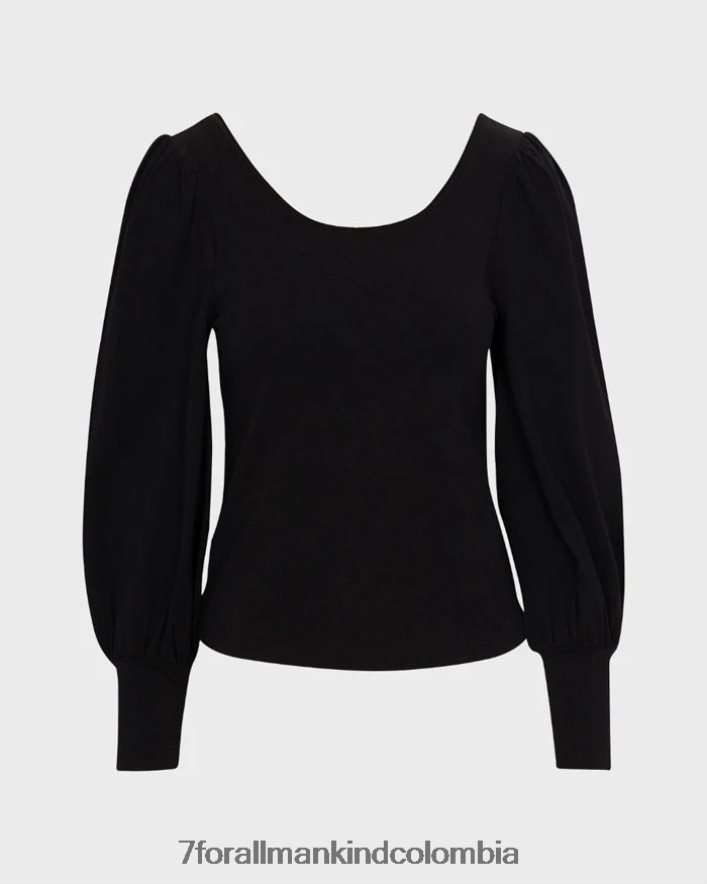 vestir 7 for All Mankind Top de manga larga con cuello redondo en color azabache JBNRD381