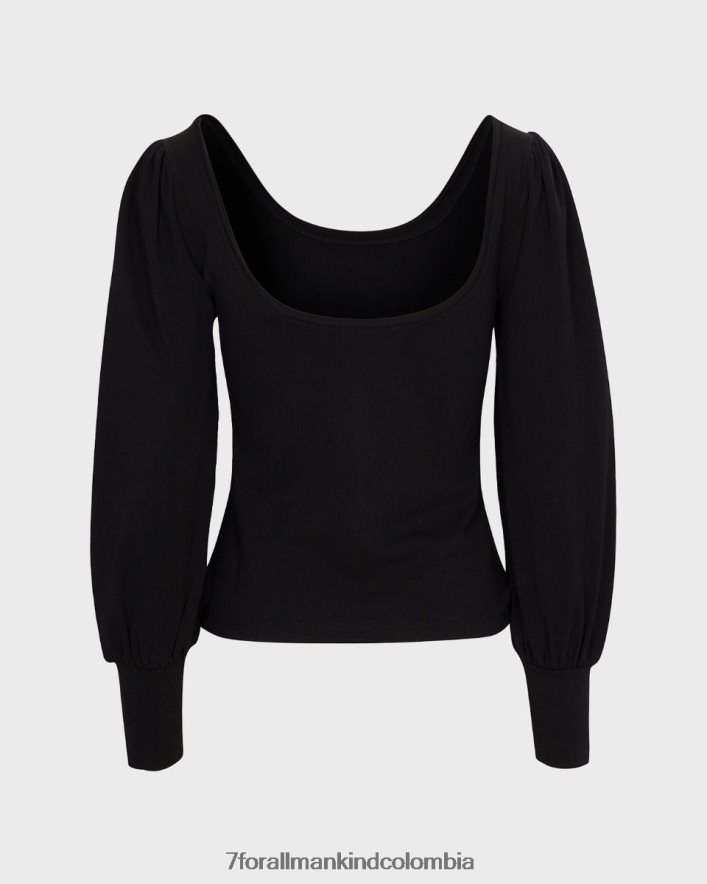 vestir 7 for All Mankind Top de manga larga con cuello redondo en color azabache JBNRD381