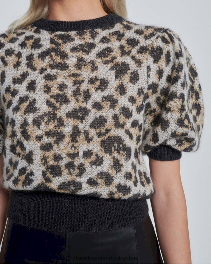 vestir 7 for All Mankind Top de punto pointelle con mangas abullonadas y jacquard peludo JBNRD367