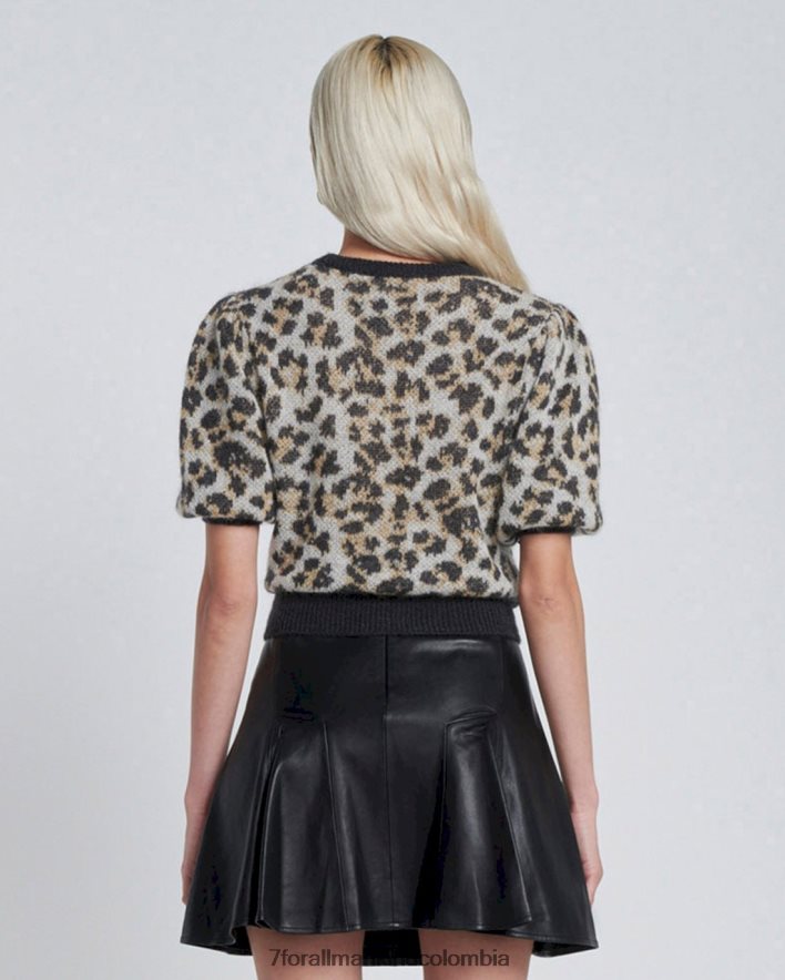 vestir 7 for All Mankind Top de punto pointelle con mangas abullonadas y jacquard peludo JBNRD367
